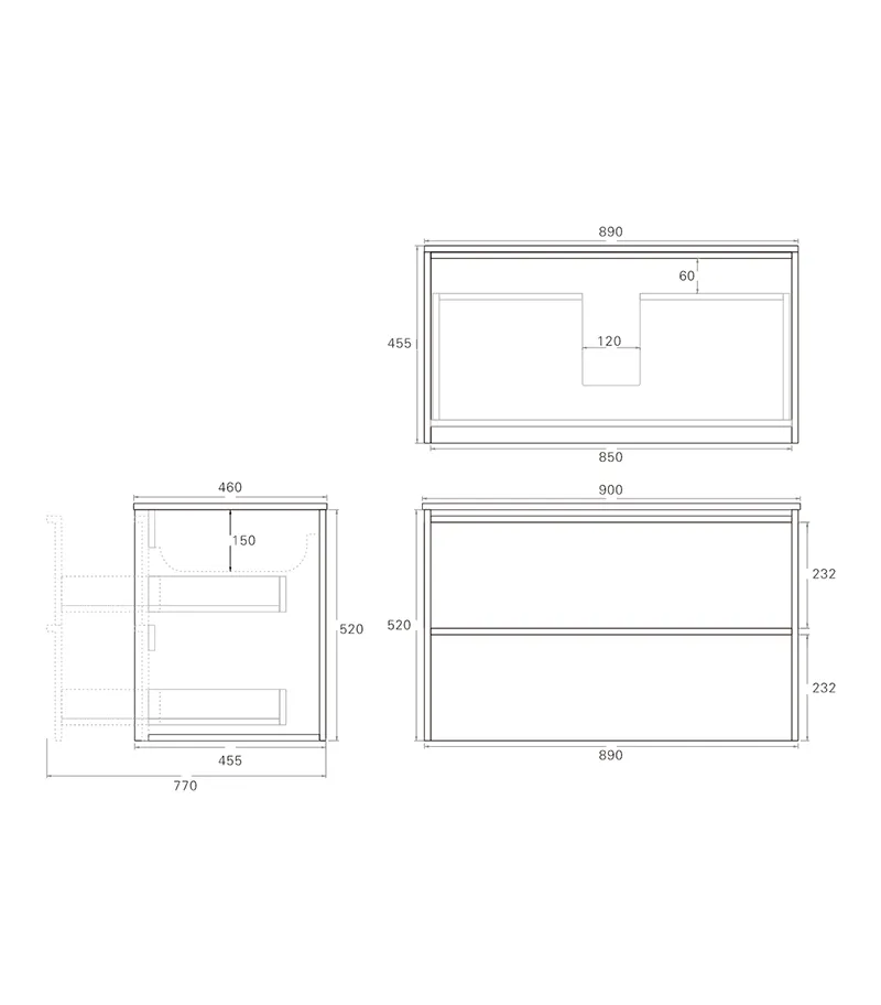 Ridgewood 900mm Plywood Wall Hung Vanity Specification